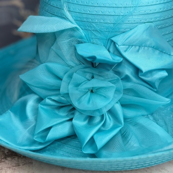 Giovannio NY Turquoise Kentucky Derby Hat Wide Brim Floral Church main image 7